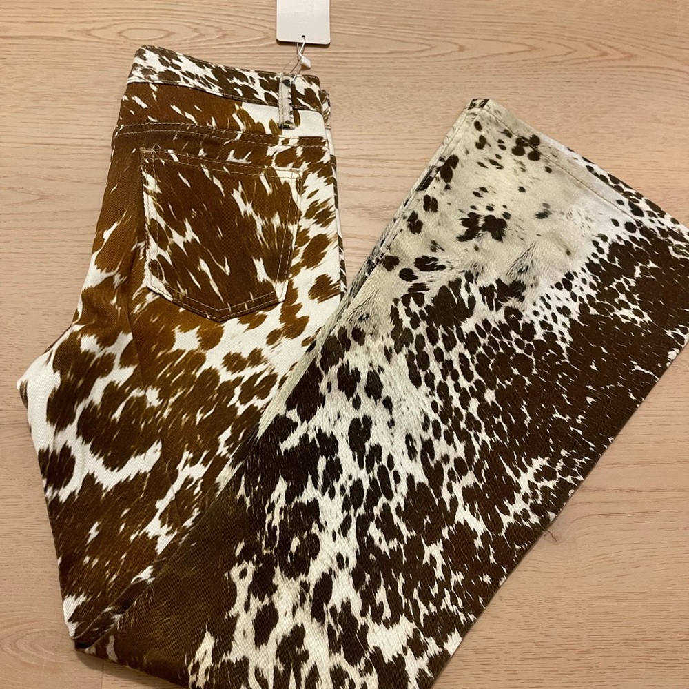 Cowhide-Print Flare Jeans in Brown & White - Picture 6 of 7